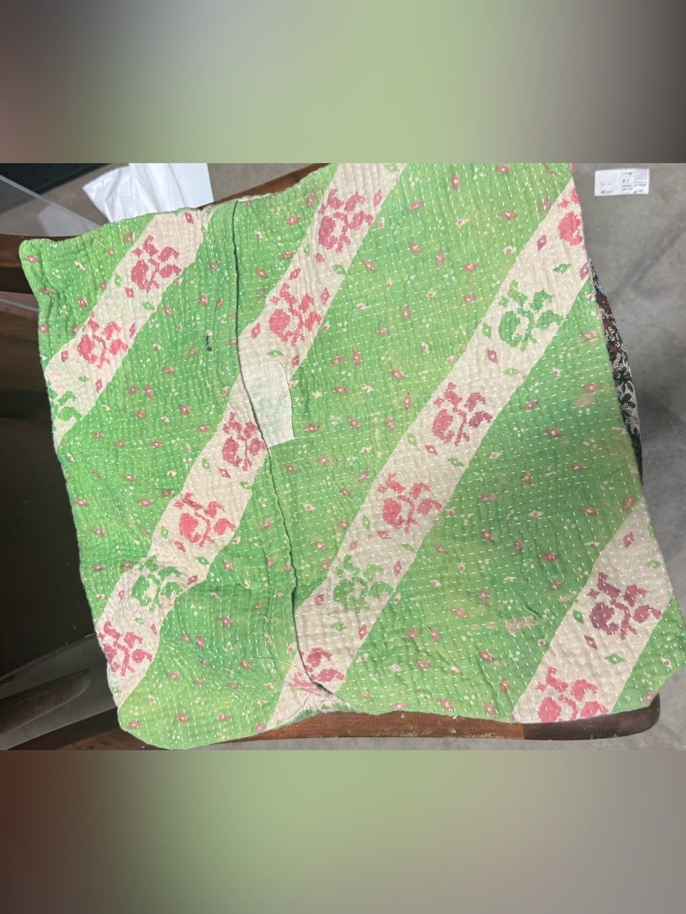 Green Floral Quilted kantha Throw Blanket